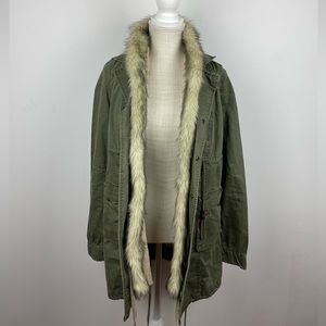 Free People We The Free Green Utility Jacket with Fur Collar Jacket